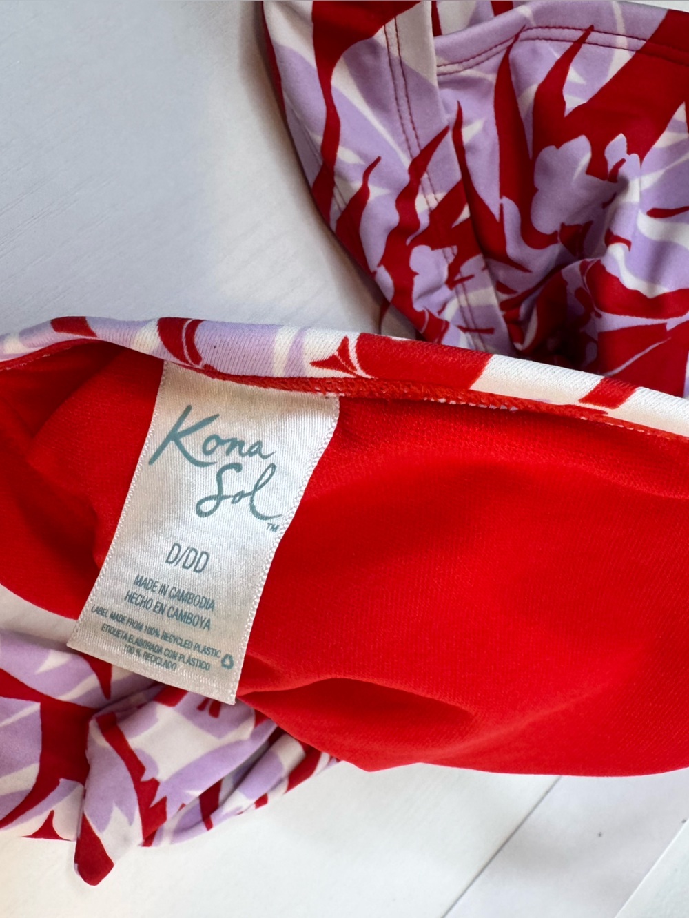 Kona Sol Red & Lavender Tropical Bikini Top - Picture 4 of 7